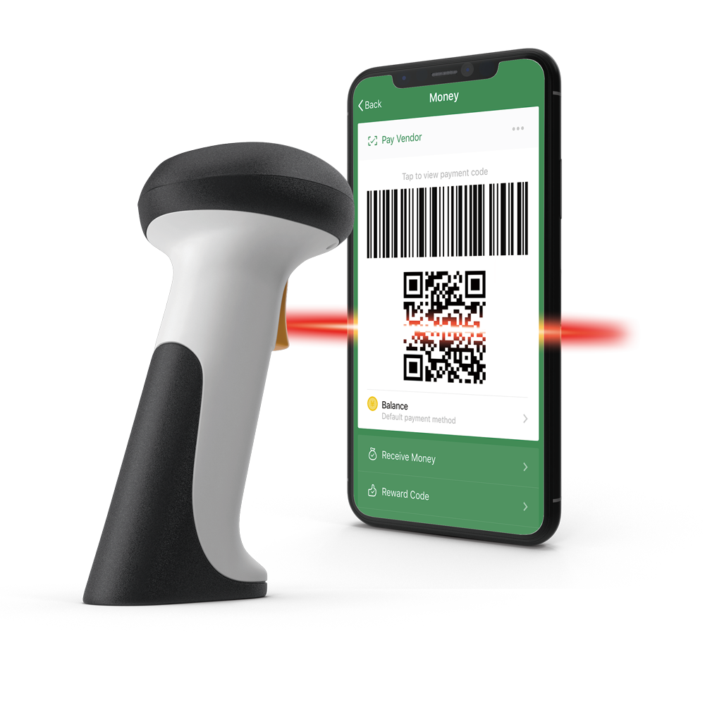 Barcode scanner scanning QR code on mobile phone