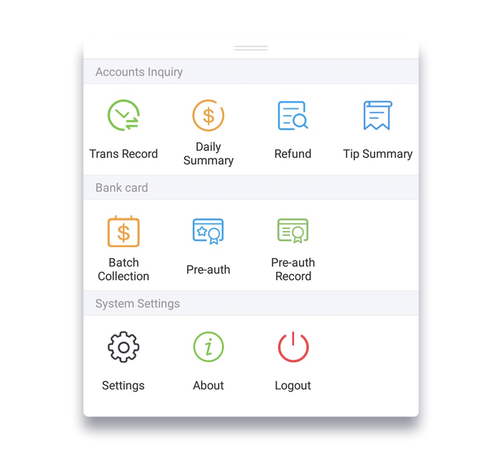 the screenshot of the stand-alone device showing the 10 different features